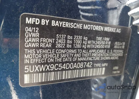 2013 BMW X3 xDrive28I из США, поврежденный, VIN 5UXWX9C54D0A08742